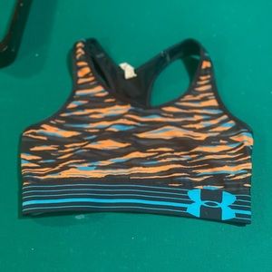 Under Armour Sports Bra  size small. Orange/black/teal